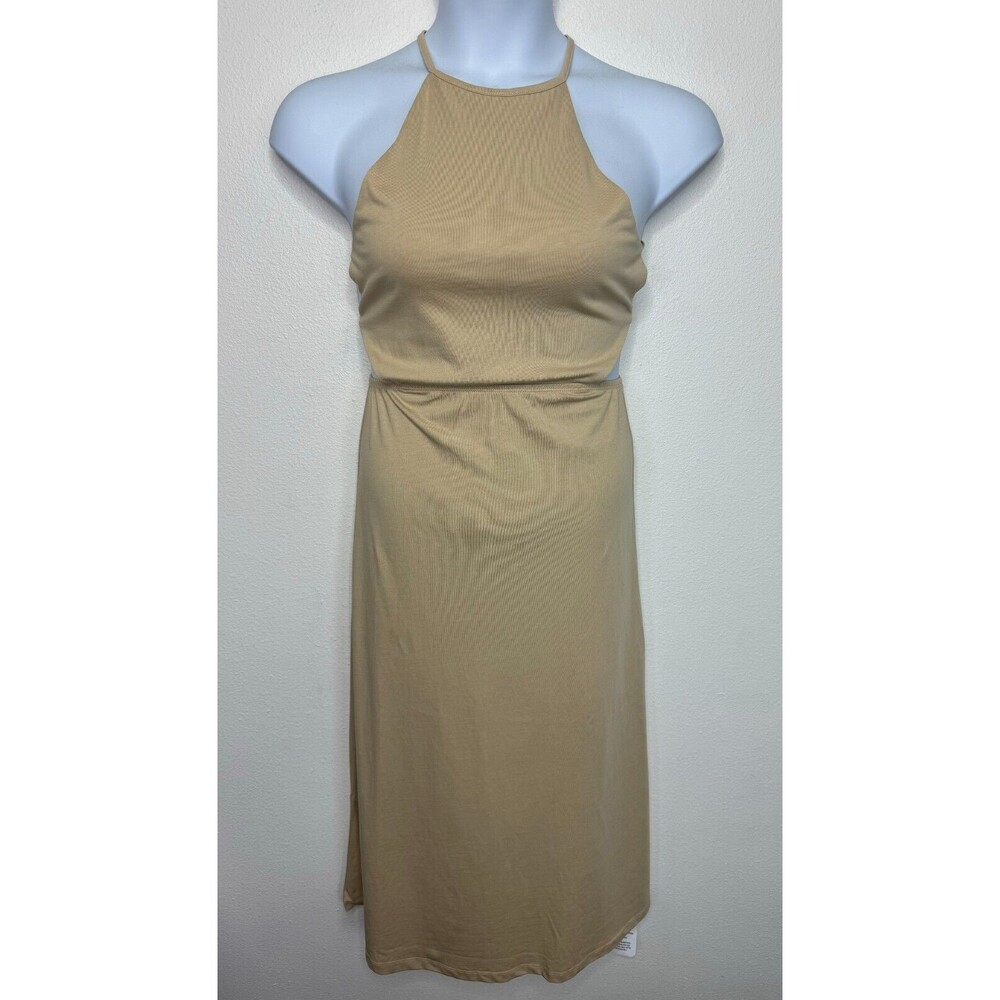 Asos Design Halter Midi Dress Open Back Size 8 Tan Strappy Tie Back Cut Out New
